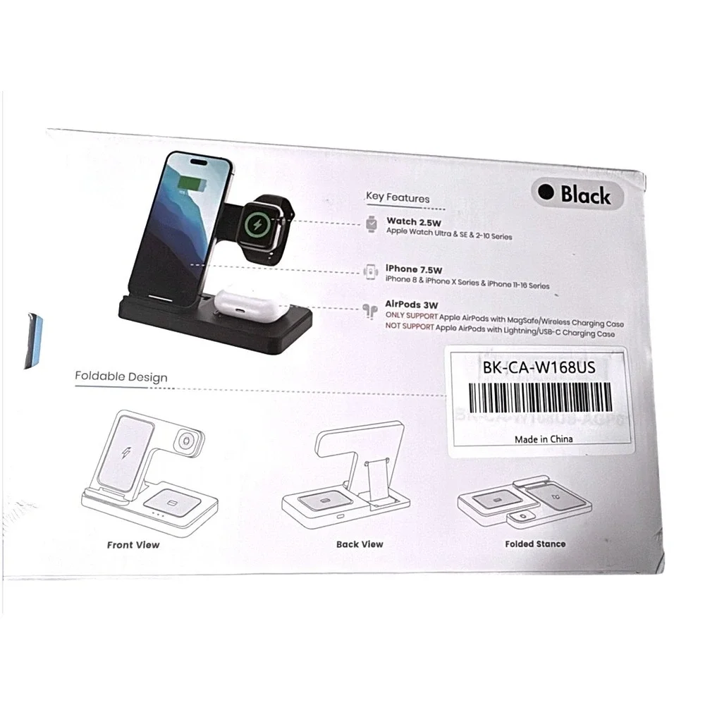 NWT 3 in 1 Wireless Charging Station for iPhone Apple‎ Watch AirPods Black
